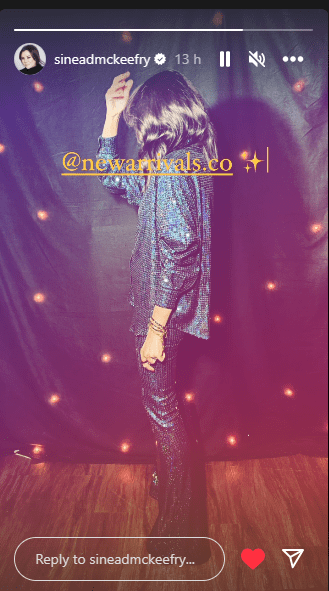 where to get all Claudia Winkleman Strictly Come Dancing outfits blue square sequin shirt and flared trousers 19 November 2023 Photo Sinead McKeefry