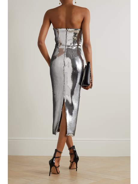 Alex Perry Hunter strapless sequined crepe midi dress back view