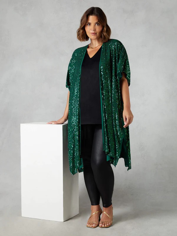 Live Unlimited Green Sequin Kimono