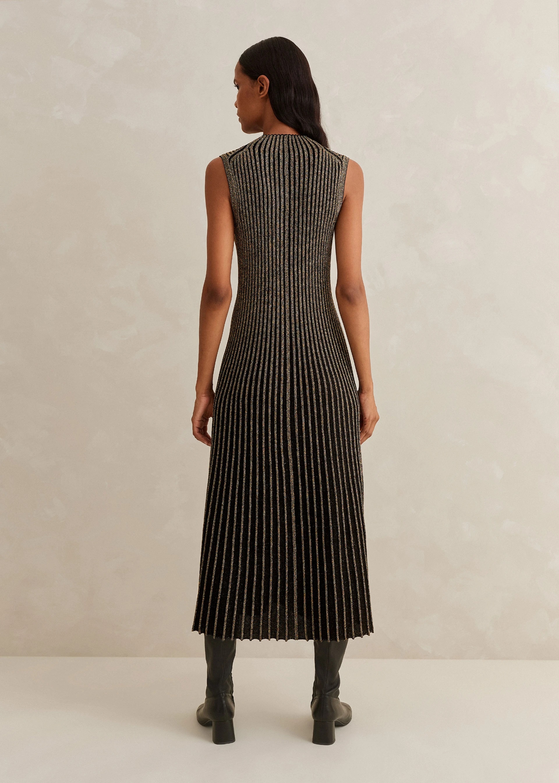 Me & Em Fashioned Rib Metallic Fit and Flare Midi Dress back view