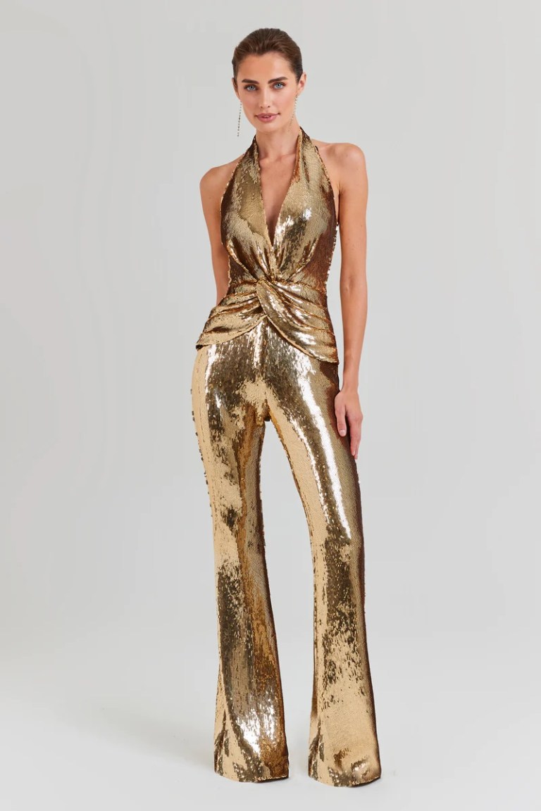 Nadine Merabi Tianna Gold Jumpsuit