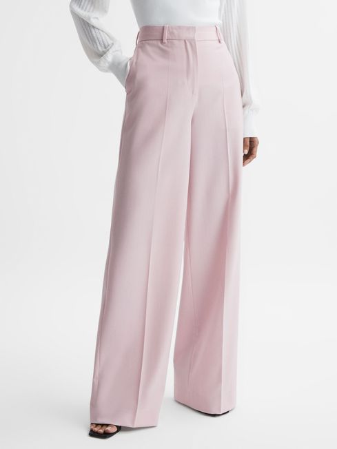 Reiss Evelyyn Wool Blend Mid Rise Wide Leg Trousers