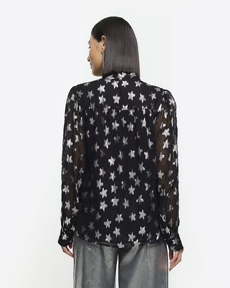 River Island Black Star Long Sleeve Blouse back view