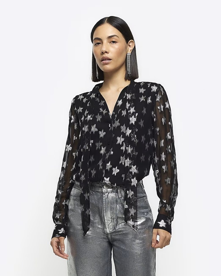 River Island Black Star Long Sleeve Blouse