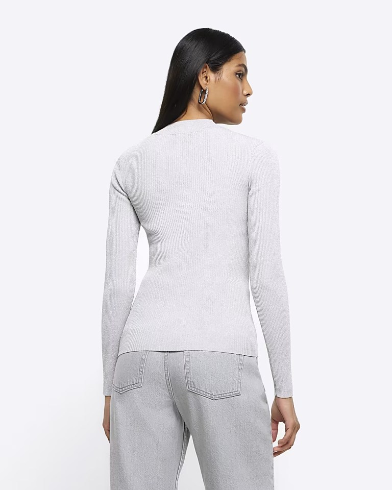 River Island Silver Mesh Detail Long Sleeve Top back view