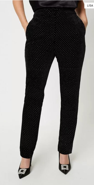 Wallis Diamante Velvet Tapered Elastic Back Trouser