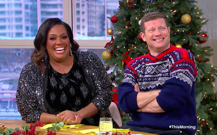 where to get all Alison Hammond This Morning black velvet embellished midi dress black sequin jacket 25 December 2023 photo Shutterstock