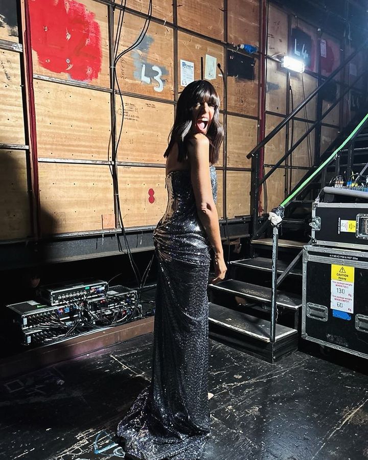 where to get all Claudia Winkleman Strictly Come Dancing outfits silver strapless sequin gown 2 December 2023 Photo Claudia Winkleman