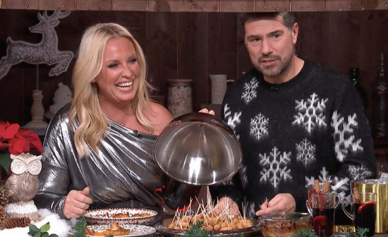 where to get all Josie Gibson This Morning outfits silver off the shoulder midi dress 25 December 2023 Photo Shutterstock