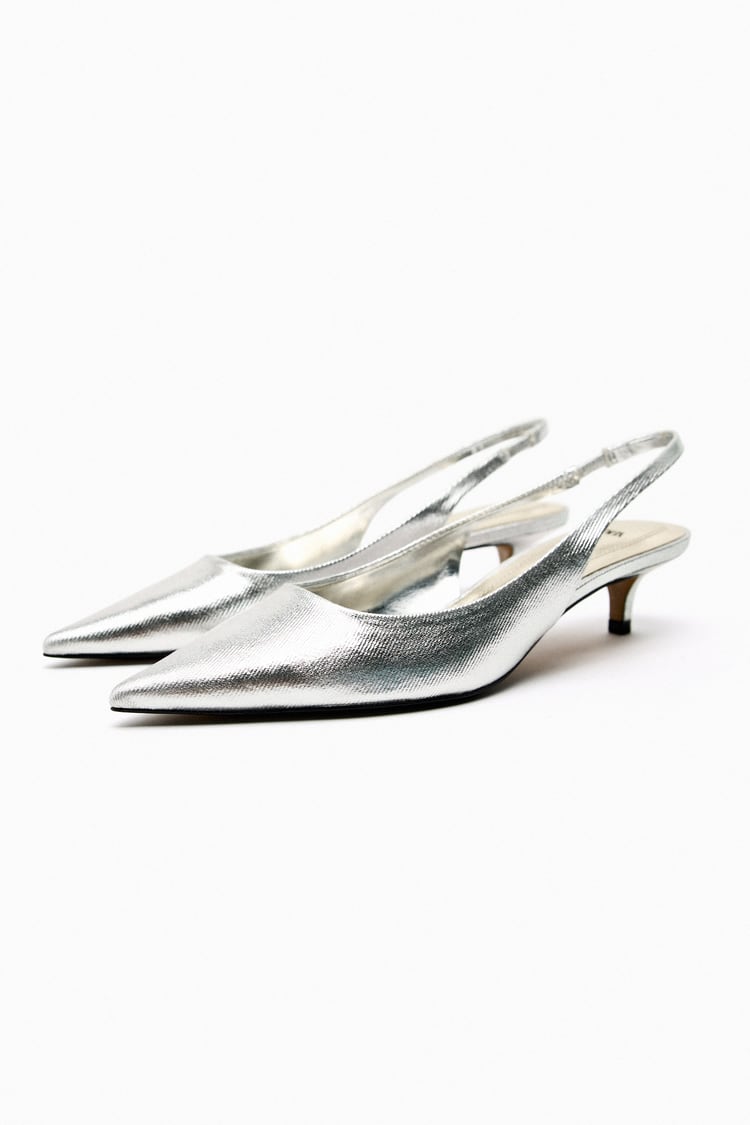 Zara Metallic Kitten Heel Slingback Shoes