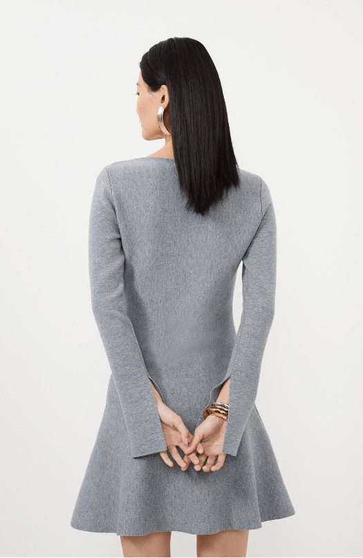 Karen Millen Compact Wool Look Knit Flippy Mini Dress back view