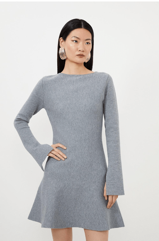 Karen Millen Compact Wool Look Knit Flippy Mini Dress