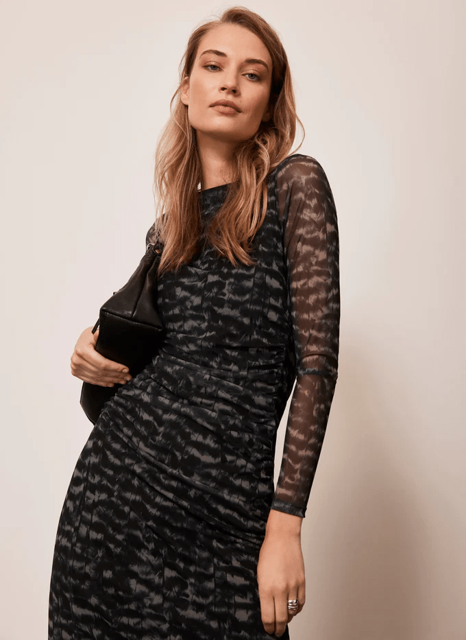 Mint Velvet Navy Print Mesh Midi Dress v2