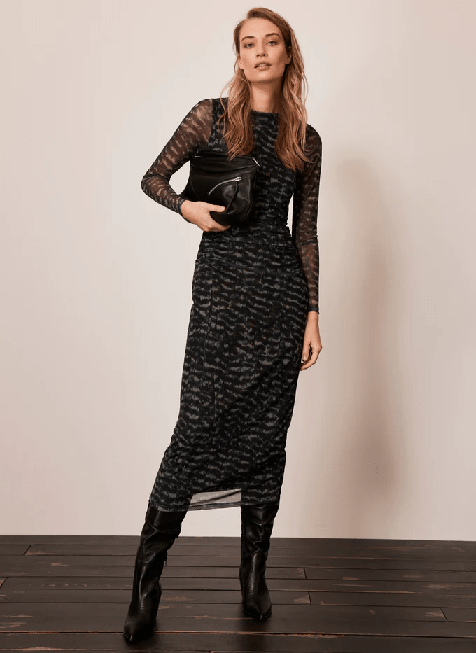 Mint Velvet Navy Print Mesh Midi Dress