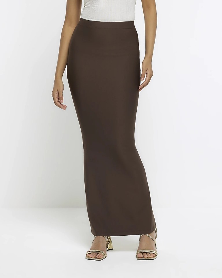 River Island Brown Fitted High Waisted Maxi Skirt