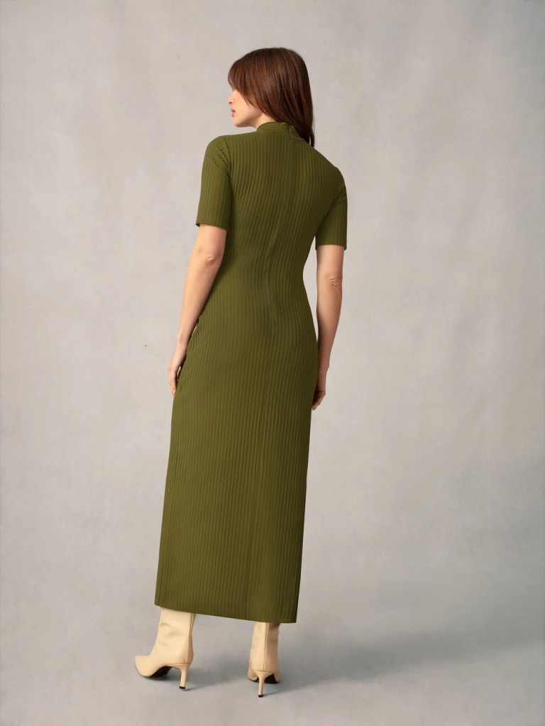 Ro&amp;Zo Khaki Ribbed Split Front Dress back view