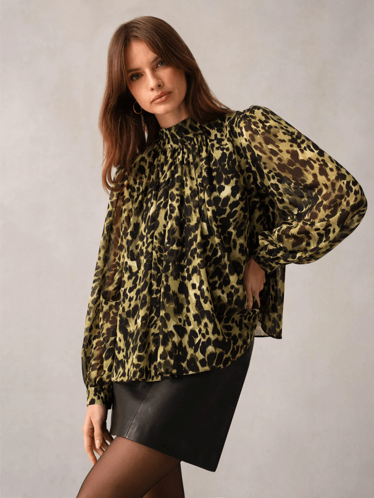 Ro&amp;Zo Soft Leopard Button Cuff Blouse