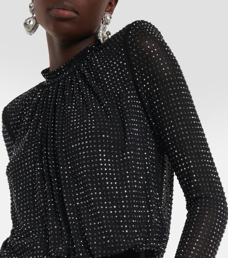 Self Portrait crystal-embellished tulle blouse v3