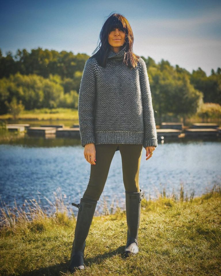 where to get all Claudia Winkleman The Traitors outfits black and white jumper green trousers green wellington boots 10 January 2024 photo Mara Cullara