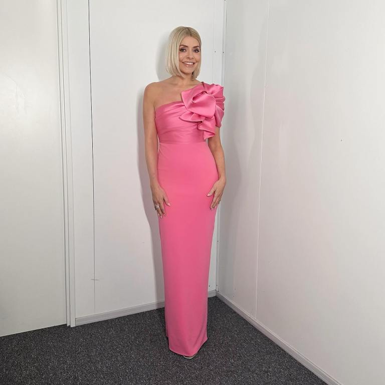 where to get all Holly Willoughby Dancing on Ice dresses pink one shoulder maxi dress 21 January 2024 Photo Holly Willoughby