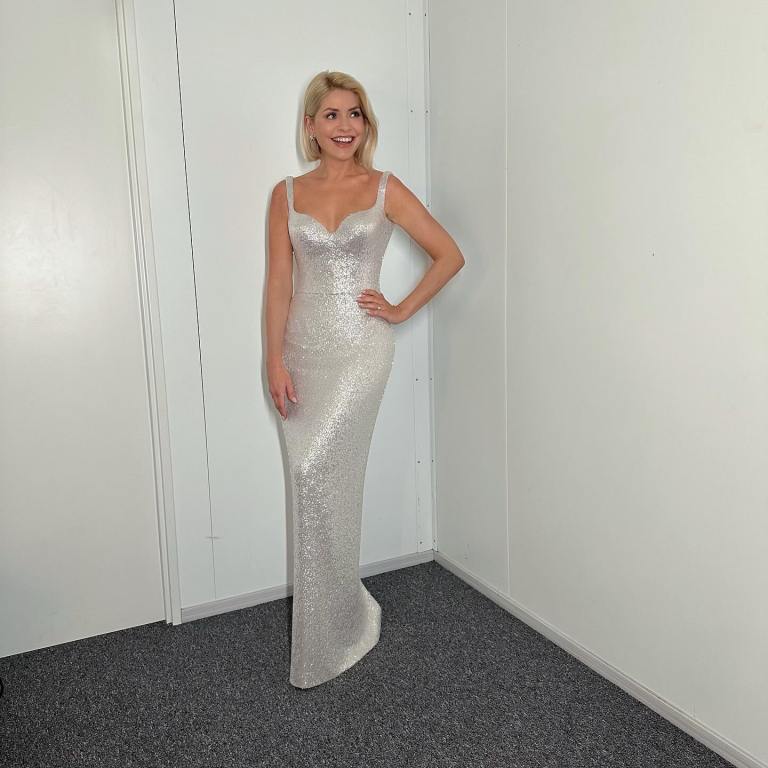 where to get all Holly Willoughby Dancing on Ice dresses white silver sequin bodice long dress 14 January 2024 Photo Holly Willoughby