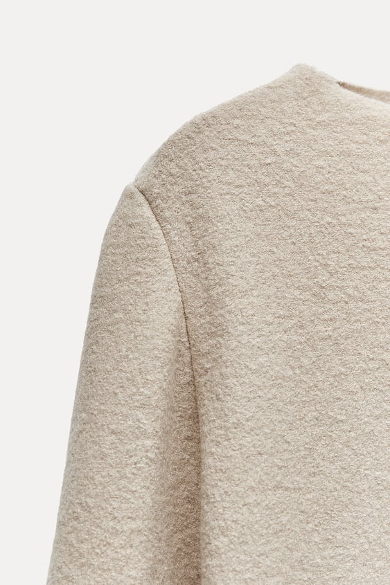 Zara ZW Collection Boucle Wool Dress in Ivory detail