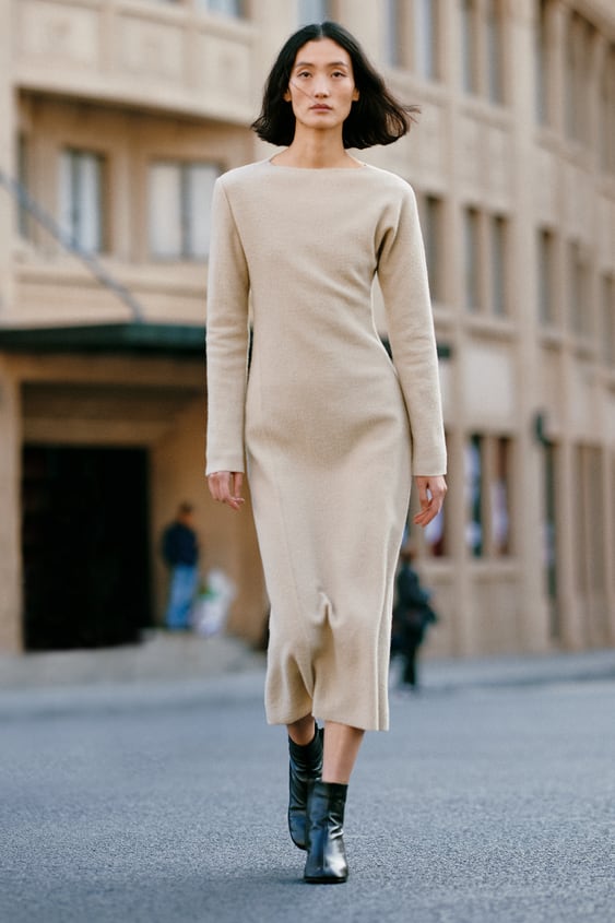 Zara ZW Collection Boucle Wool Dress in Ivory