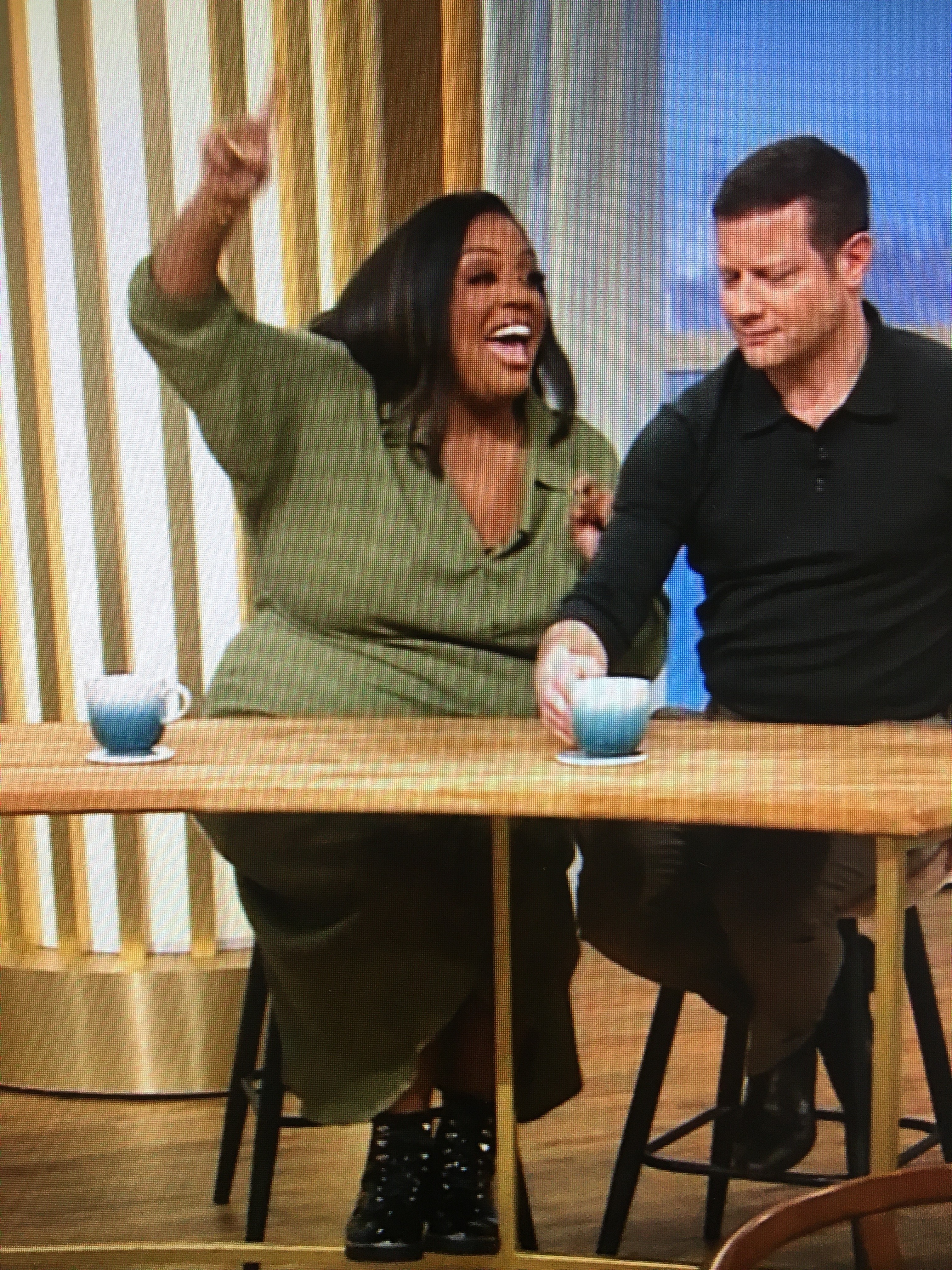 where to get all Alison Hammond This Morning outfits green khaki wrap dress 2 February 2024 Photo ITV