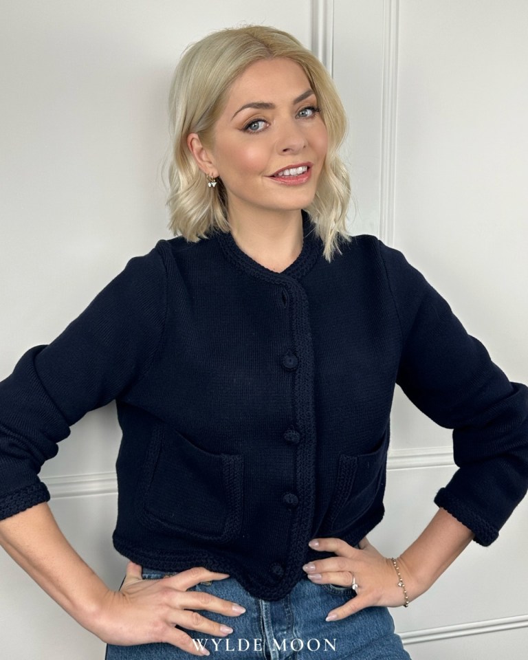 where to get all Holly Willoughby outfits navy blue wool jacket crochet buttons 18 February 2024 Photo Wylde Moon
