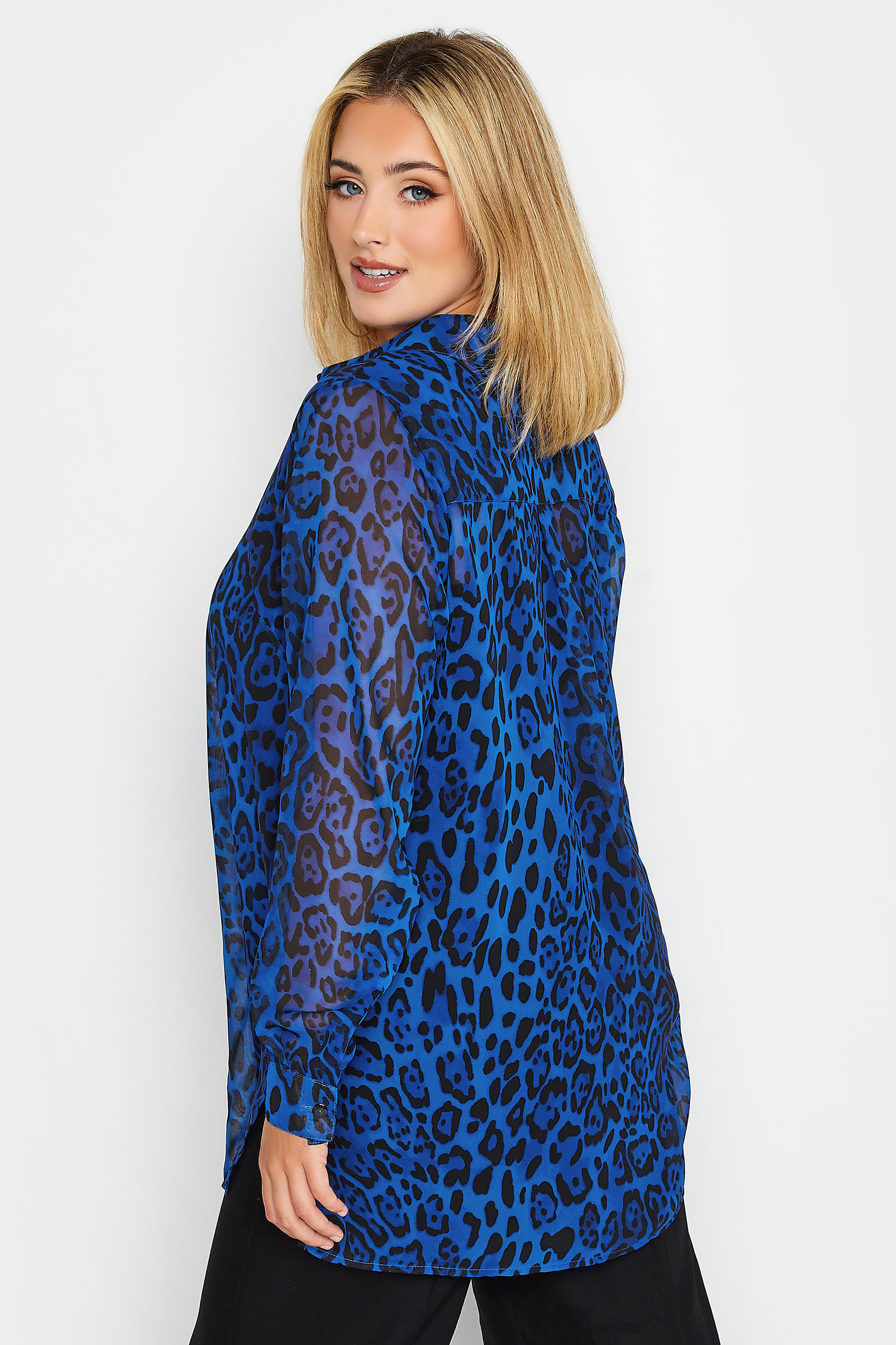 Yours curve Cobalt blue Leopard Print Shirt back view