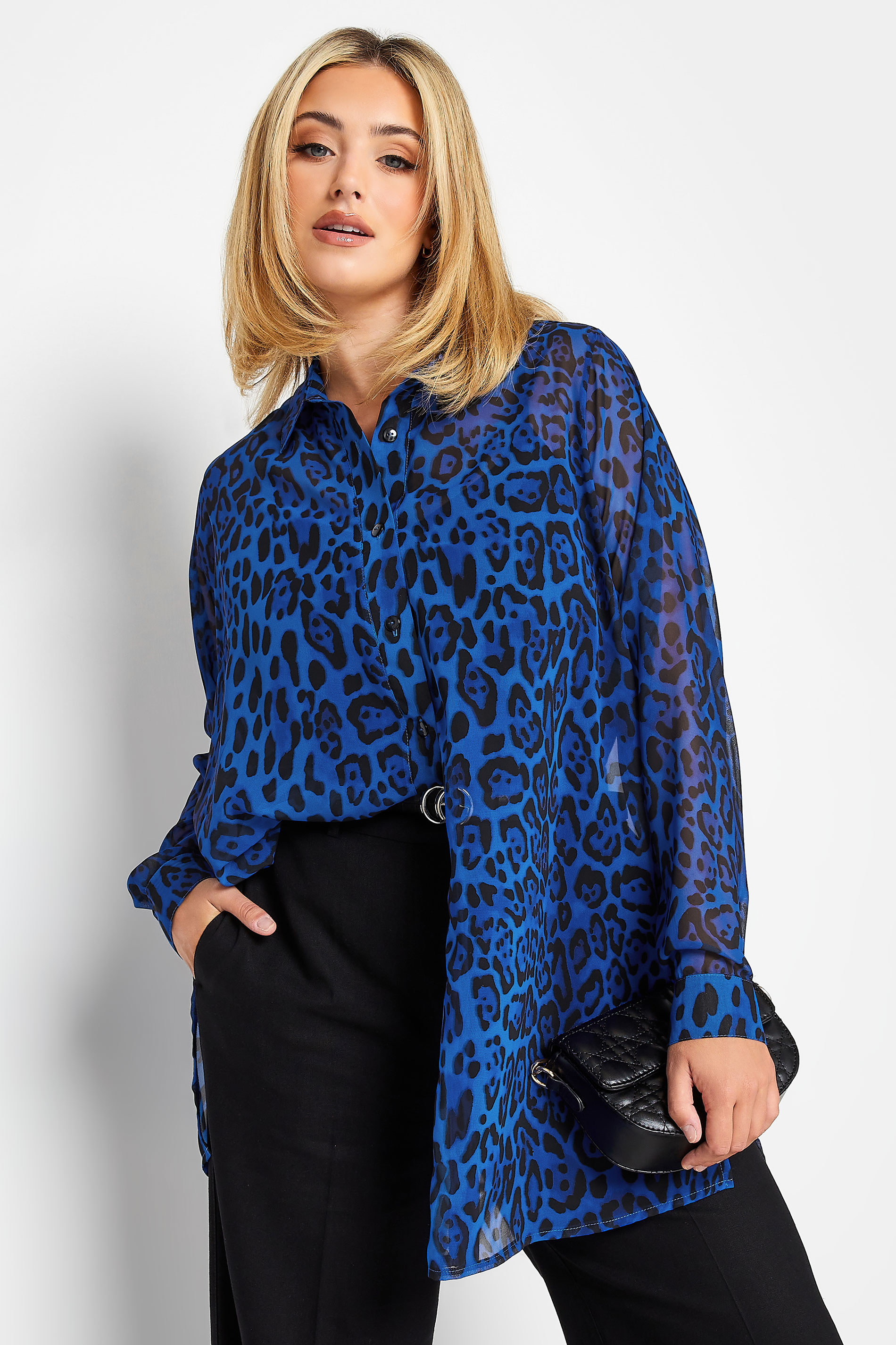 Yours curve Cobalt blue Leopard Print Shirt
