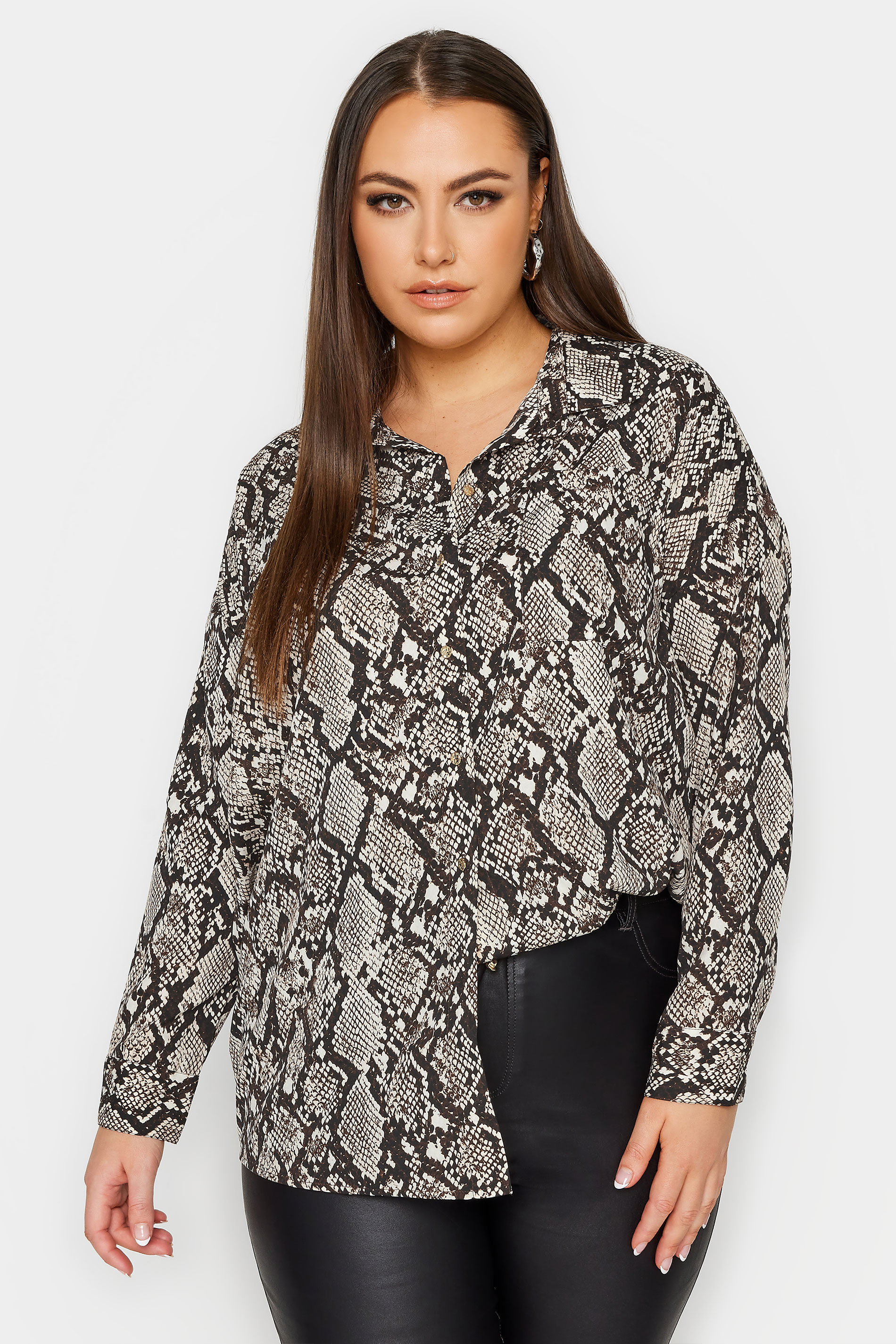 YOURS Curve Stone Brown Snake Print Shirt