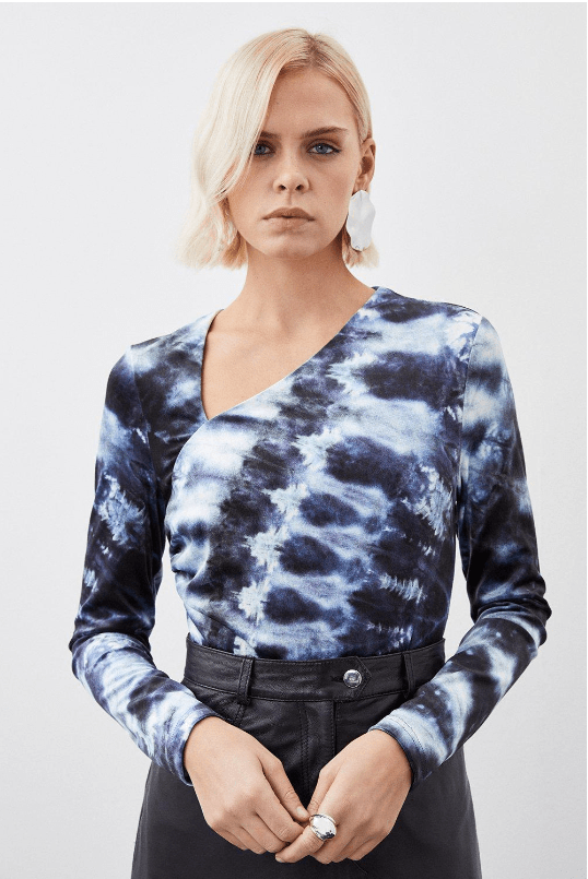 Karen Millen Printed Velvet Stretch Long Sleeve Bodysuit