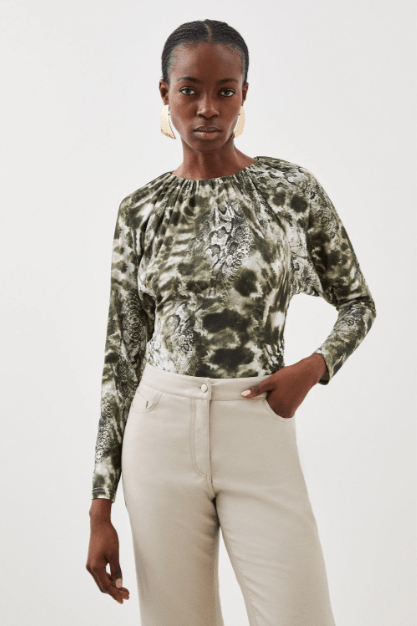 Karen Millen Snake Print Jersey Long Sleeve Top