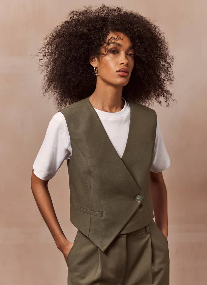 Mint Velvet Khaki Asymetric Waistcoat