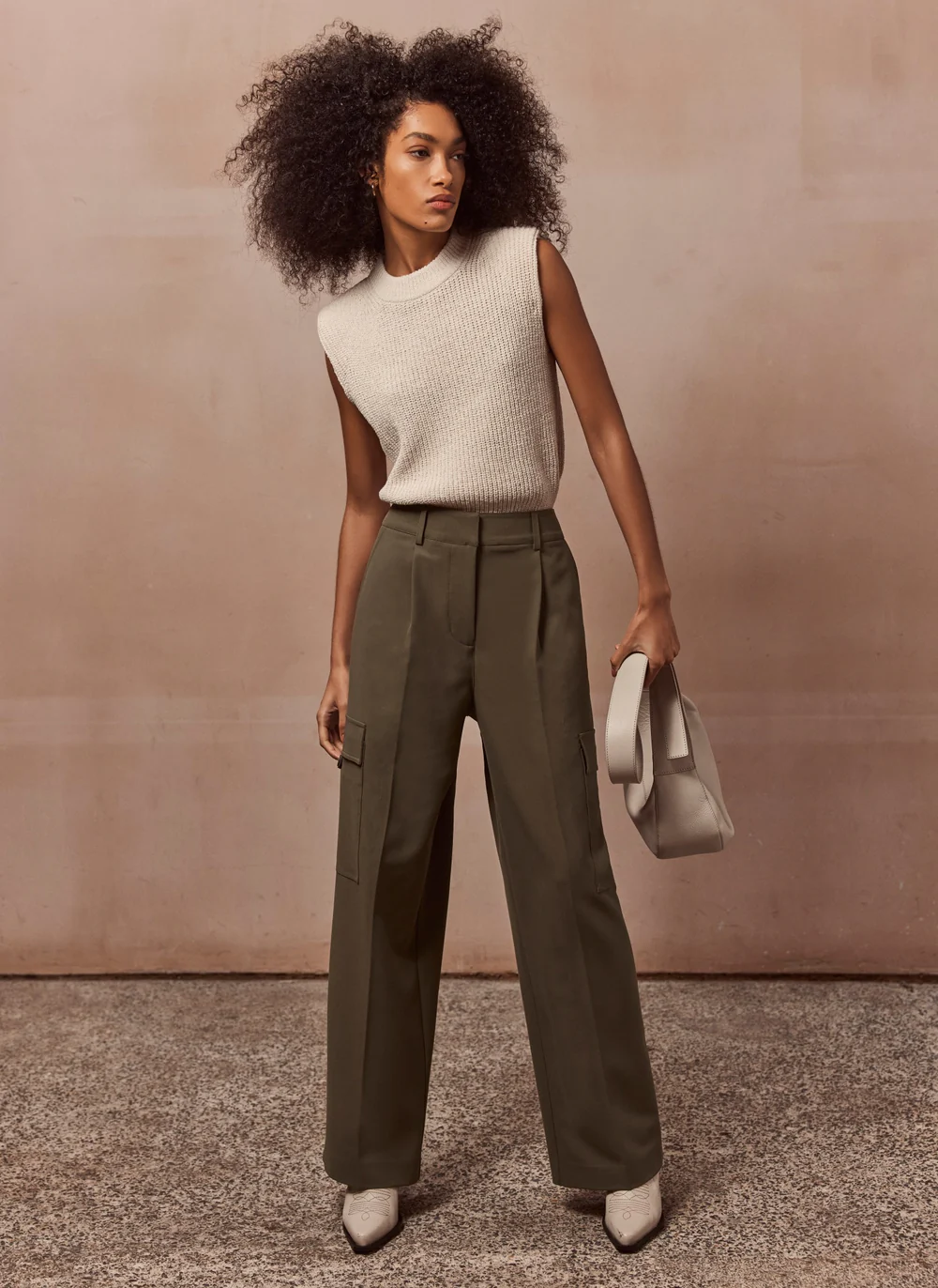 Mint Velvet Khaki Cargo Straight Trousers