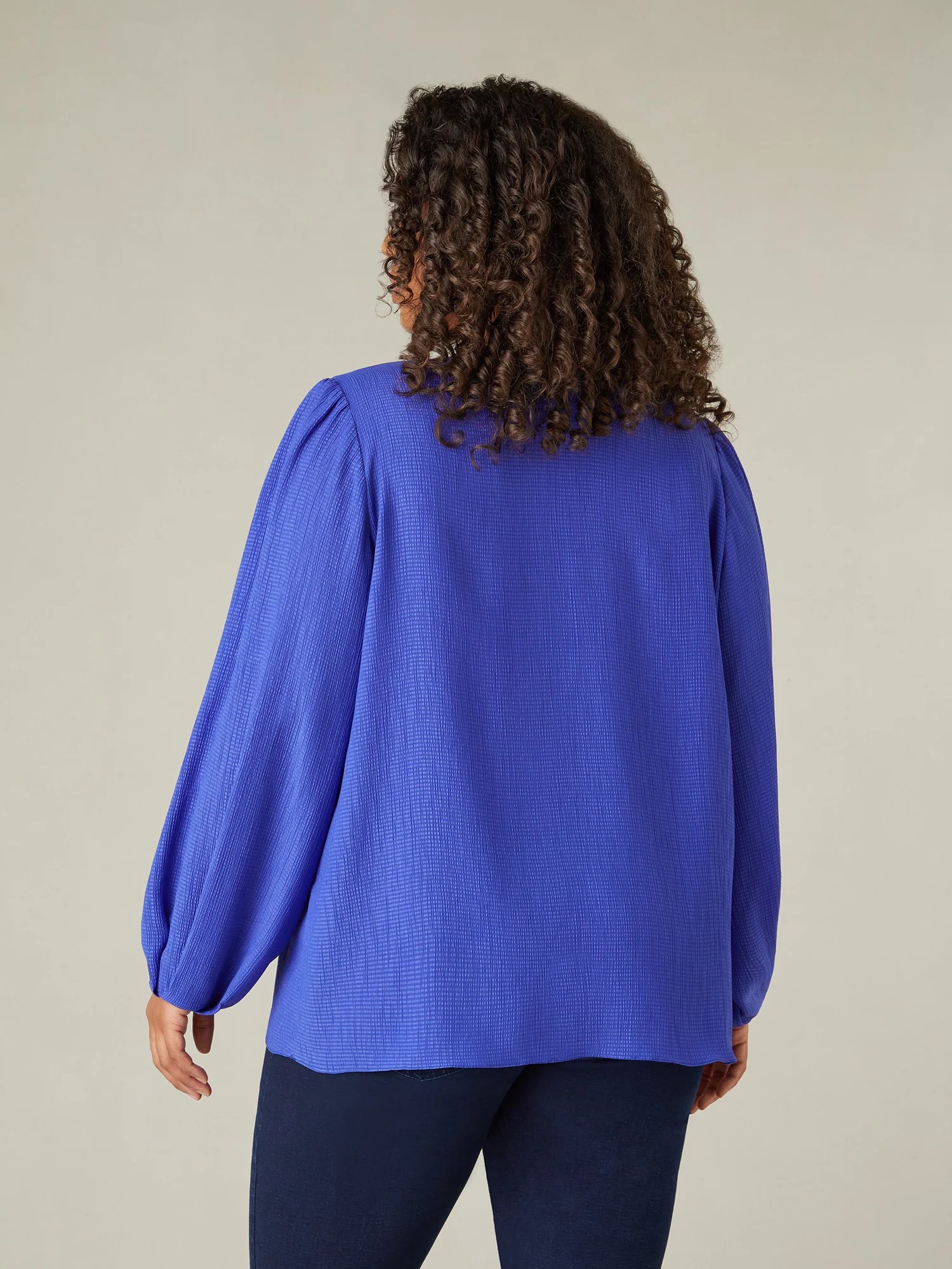 Live Unlimited Blue Textured V-Neck Blouse back view