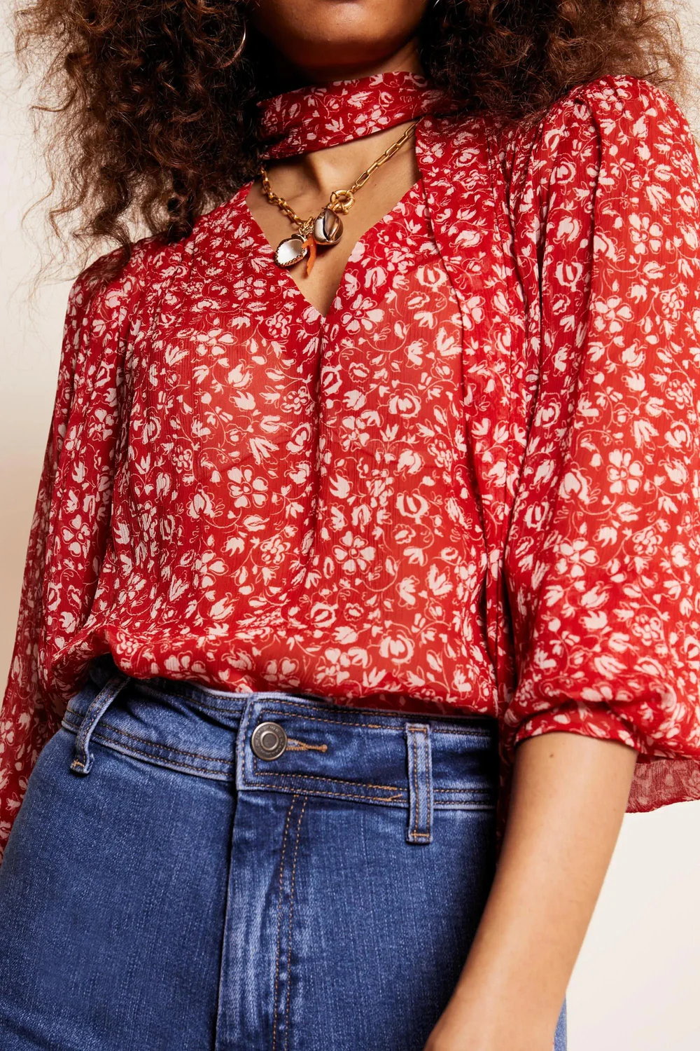 Rixo Jovie Tie-Neck Blouse