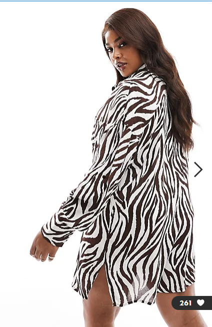 South Beach Curve zebra print oversized beach shirt in brown back view