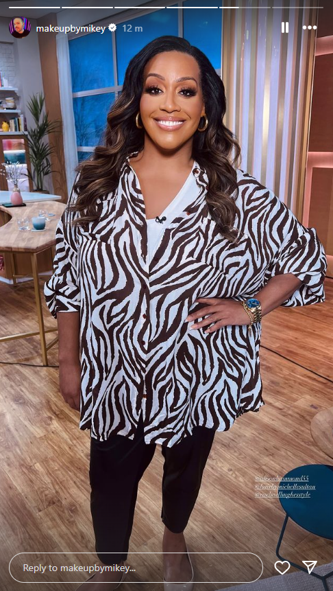 where to get all Alison Hammond This Morning outfits brown tiger print shirt 12 April 2024 Photo Mikey Phillips