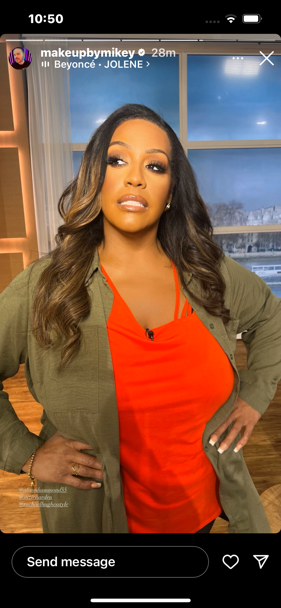 where to get all Alison Hammond This Morning outfits khaki drawstring shirt orange cut out top 3 April 2024 Photo Mikey Phillips