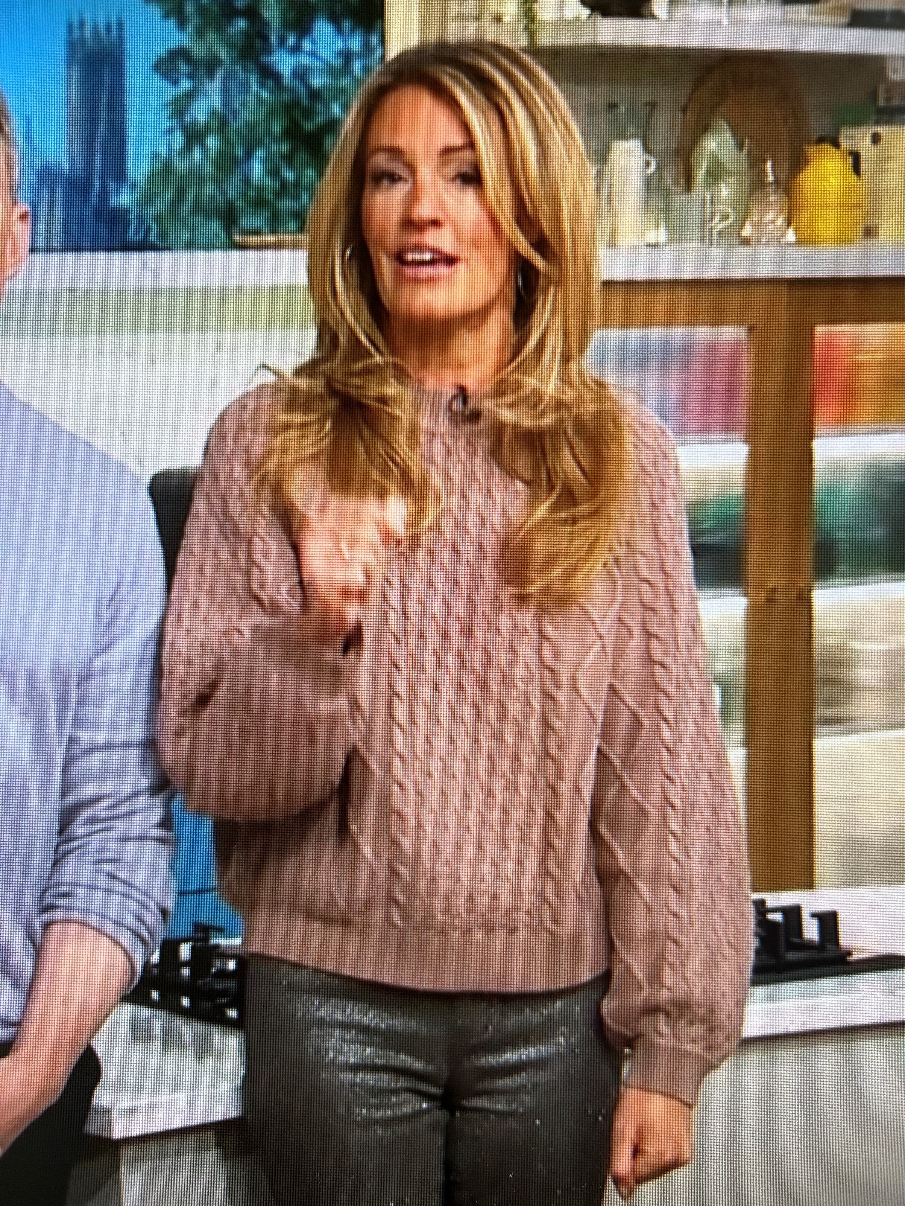 where to get all Cat Deeley This Morning outfits brown stone cable jumper green taupe silver jeans ecru trench coat 24 April 2024 Photo ITV v2where to get all Cat Deeley This Morning outfits brown stone cable jumper green taupe silver jeans ecru trench coat 24 April 2024 Photo ITV v2
