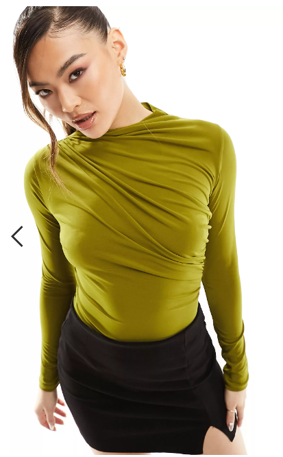 ASOS DESIGN long sleeve slinky draped bodysuit