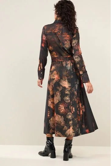 Next Long Sleeve Zip Front Belted Midi Dress back view
