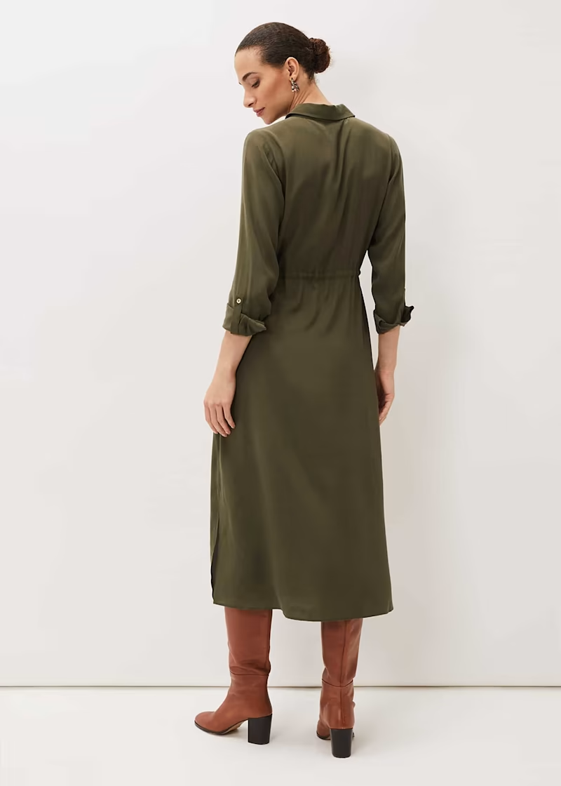 Phase Eight Tana Khaki Midi Dress back view