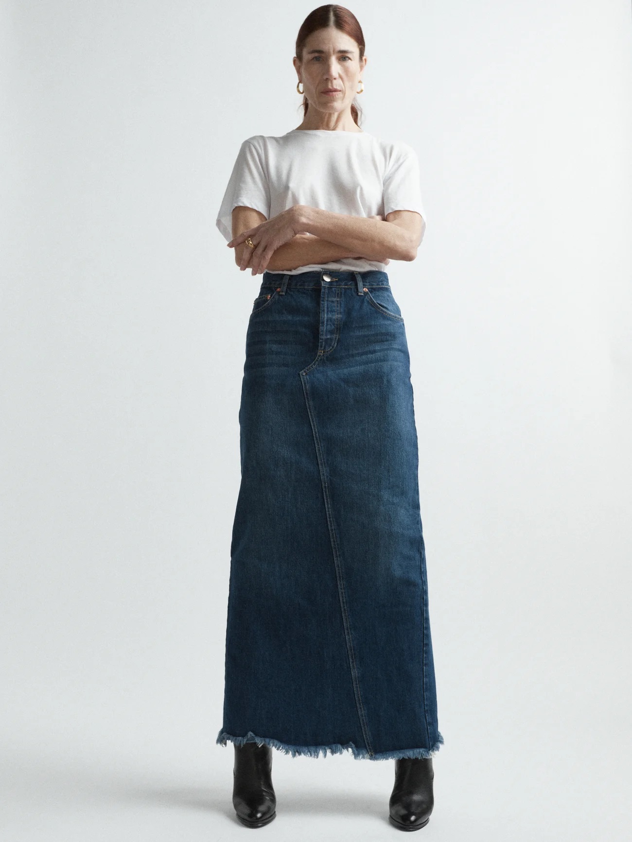 Raey Split-back organic cotton-blend denim maxi skirt