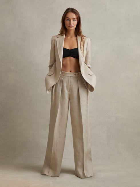 Reiss Cassie Linen Single Breasted Suit Blazer 7 Trousers