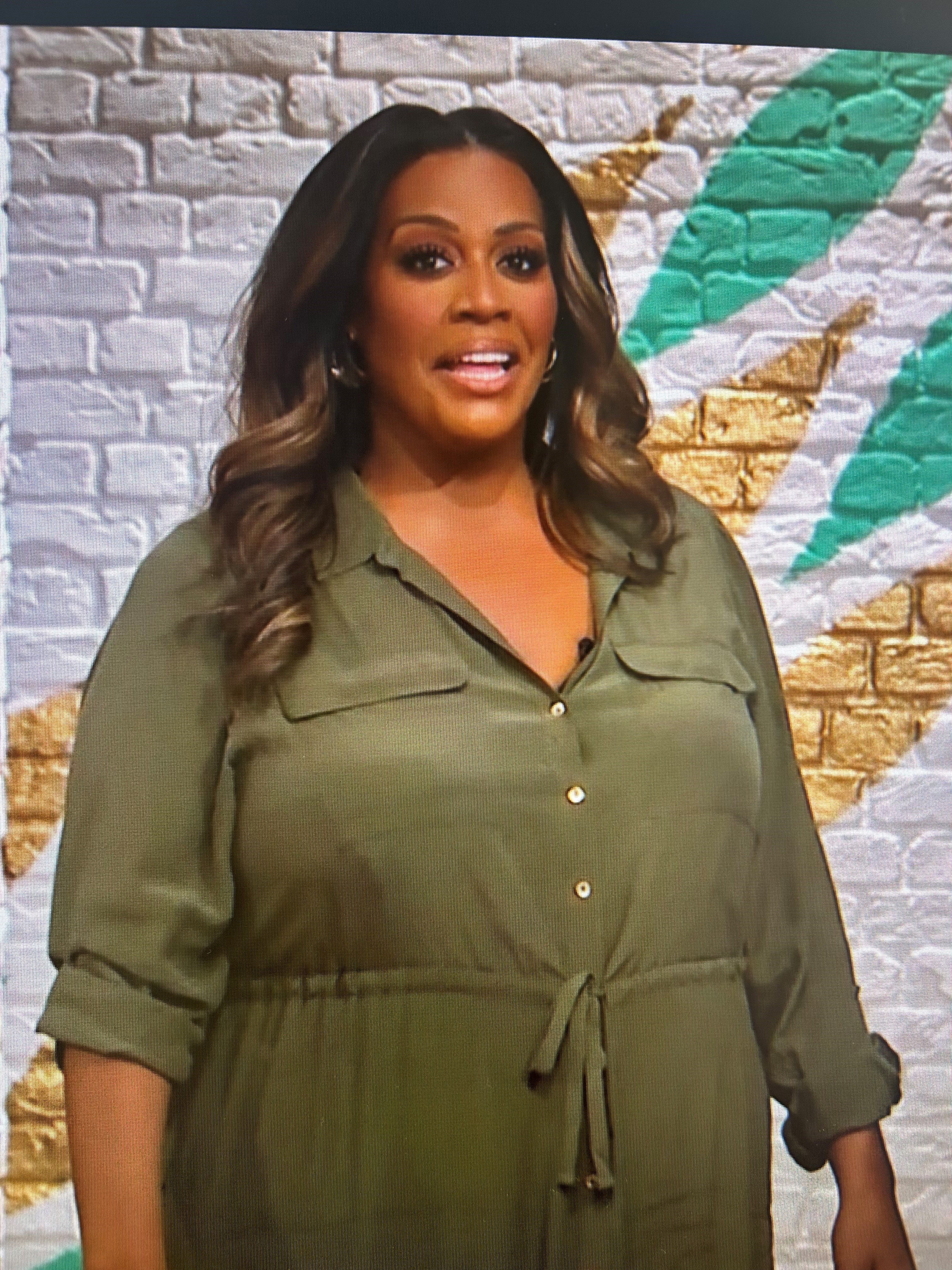 where to get all Alison Hammond This Morning outfits khaki green drawstring waist midi dress 10 May 2024 Photo ITV