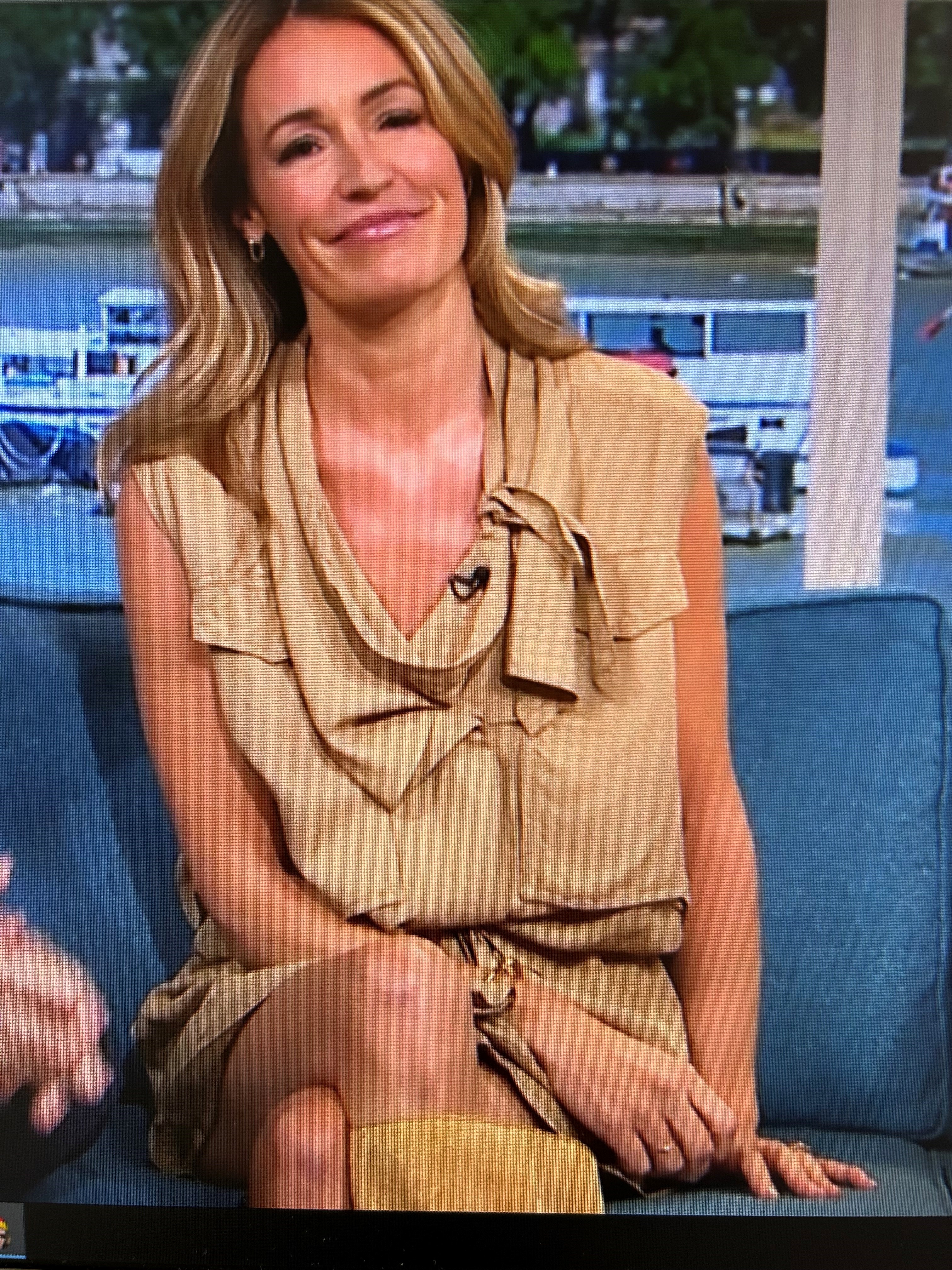 where to get all Cat Deeley This Morning outfits beige cargo utility mini dress knee high boots 2 May 2024 Photo ITV