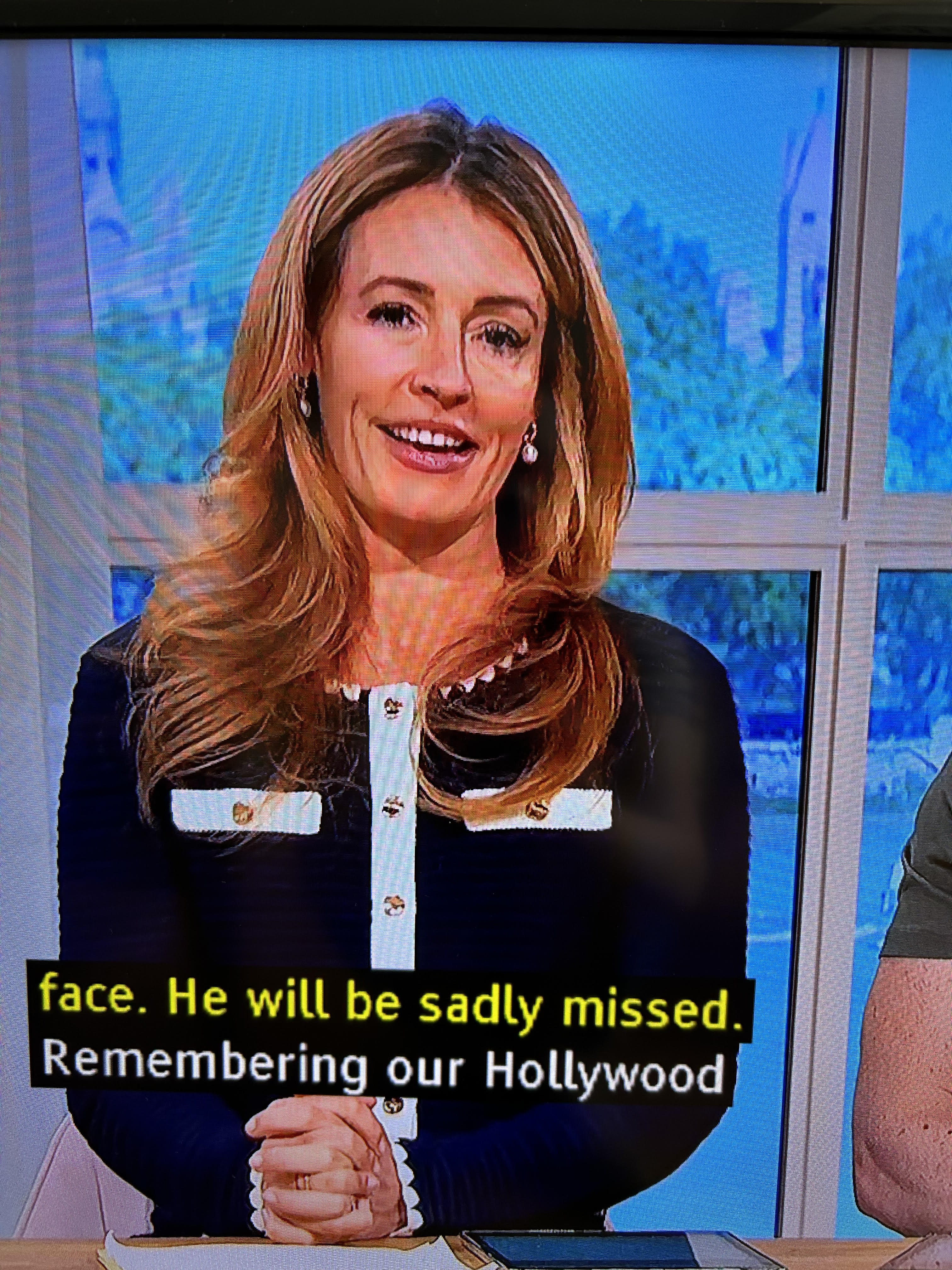 where to get all Cat Deeley This Morning outfits navy contrast cardigan and skirt cream lace up ballet pumps 13 May 2024 Photo ITV